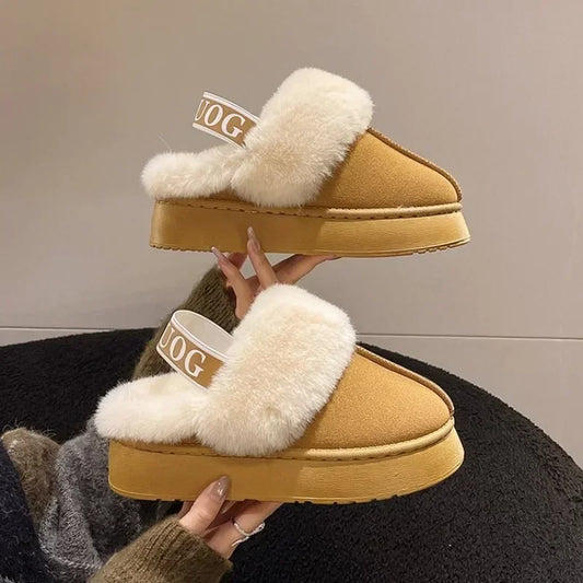 Fashion Platform Women Slippers Casual Home Suede Fur Warm Slingback Flip Flops Hot Sale Brand Plush Cotton Slippers Flats Shoes