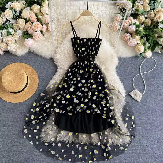 Casual Dresses For Women Cover Ups Floral Sleeveless Spaghetti Strap Backless Mid Long Free Size Sun Black Skin Pink Dress