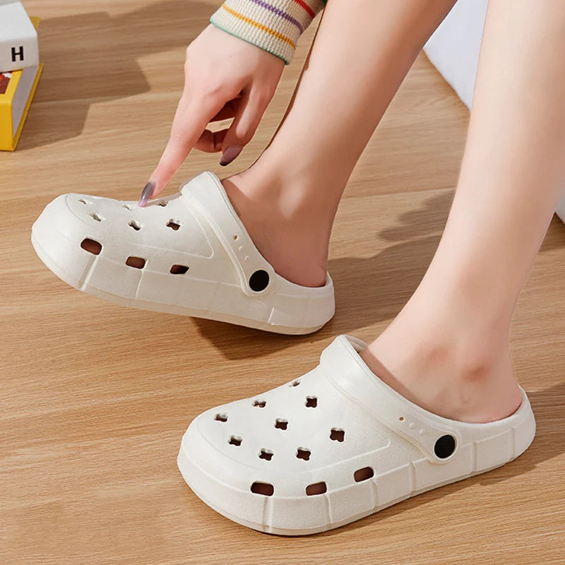 Women Waterproof Slippers Summer Outdoor Women Slides EVA Soft Sole Garden Shoes Indoor Solid Colored Slippers Holes Shoes